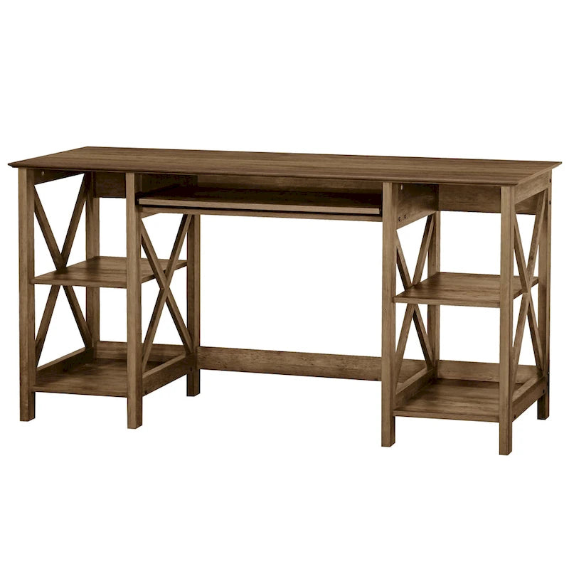 58-Inch Writing Desk with Open Shelves and Drawer