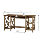58-Inch Writing Desk with Open Shelves and Drawer