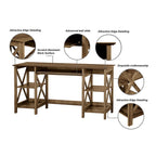 58-Inch Writing Desk with Open Shelves and Drawer
