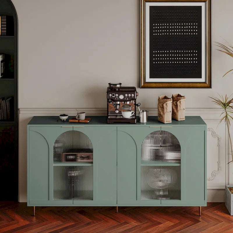 Wooden Accent Cabinet with 4 Glass Doors