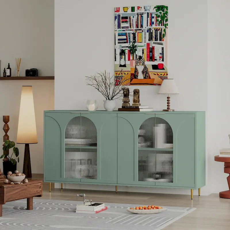 Wooden Accent Cabinet with 4 Glass Doors