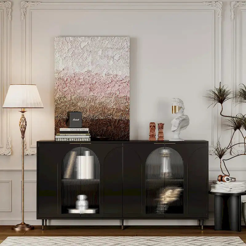 Wooden Accent Cabinet with 4 Glass Doors