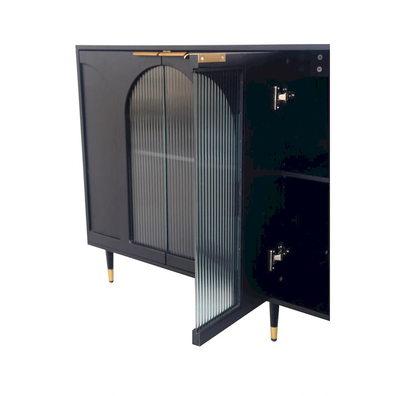 Wooden Accent Cabinet with 4 Glass Doors
