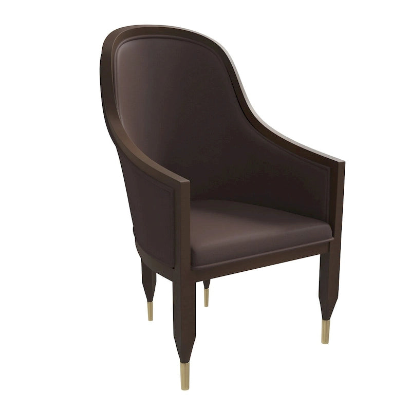 Faux Leather Dining Chair with Arms and Rubberwood Frame