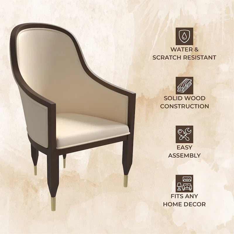 Faux Leather Dining Chair with Arms and Rubberwood Frame