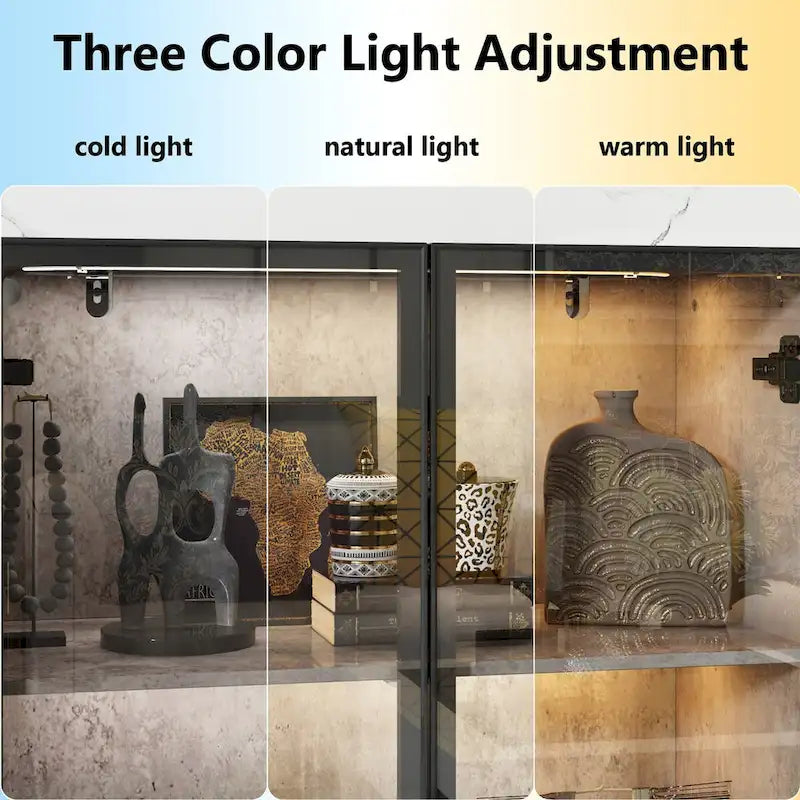 Display Storage Cabinet Showcase with Glass Doors and LED Light