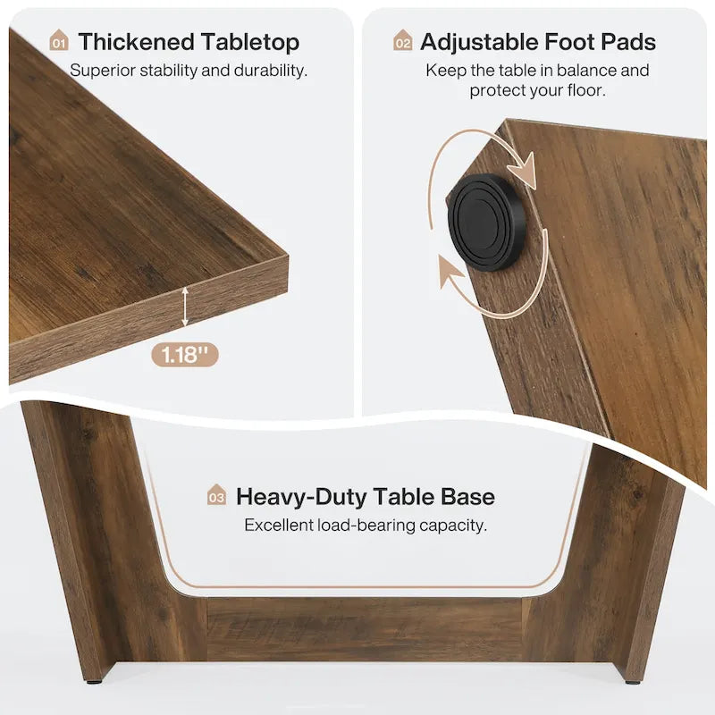 Hnědý jídelní stůl ve stylu venkovského domu, 70.87 in