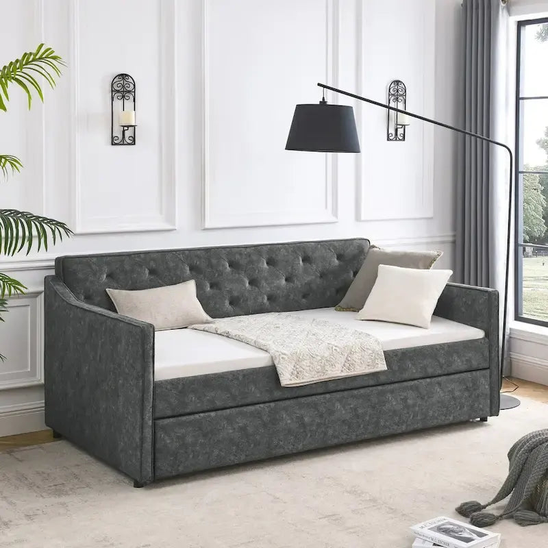 Letto da giorno imbottito singolo con letto estraibile