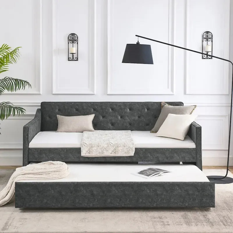 Letto da giorno imbottito singolo con letto estraibile