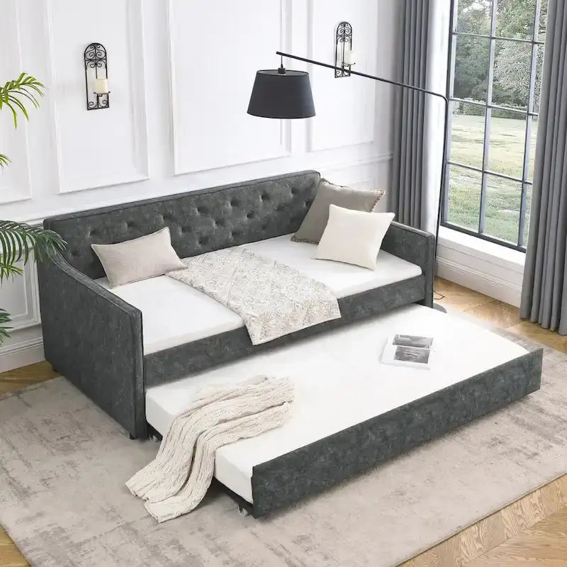 Letto da giorno imbottito singolo con letto estraibile
