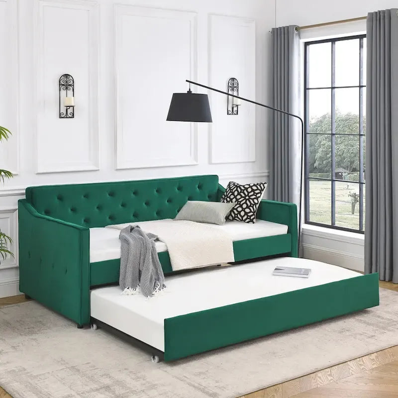 Letto da giorno imbottito singolo con letto estraibile
