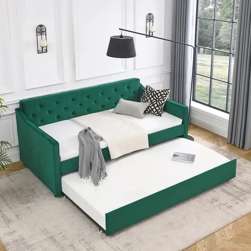 Letto da giorno imbottito singolo con letto estraibile