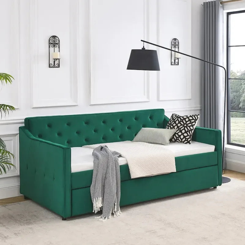 Letto da giorno imbottito singolo con letto estraibile
