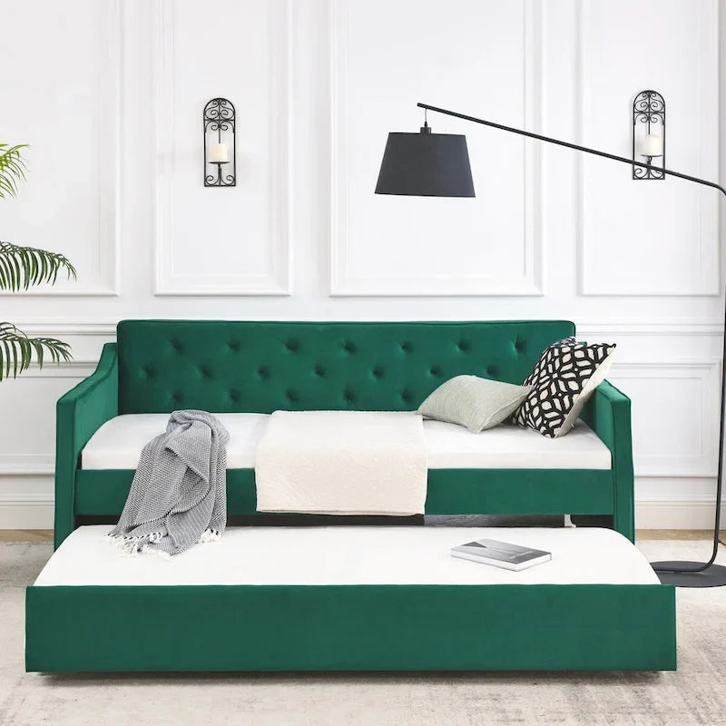 Letto da giorno imbottito singolo con letto estraibile