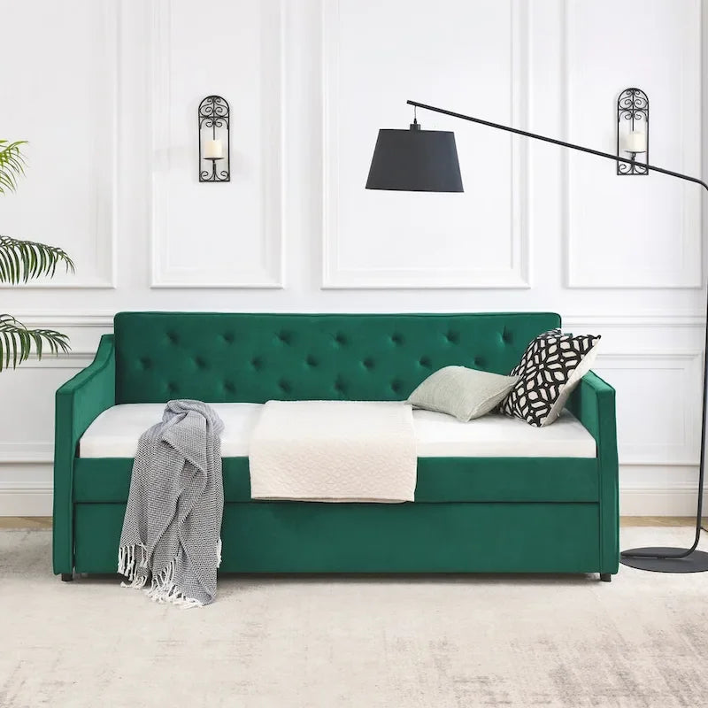 Letto da giorno imbottito singolo con letto estraibile