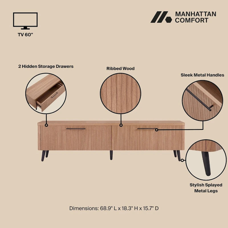Tv-meubel in mid-centurystijl, 68.9 inch, geschikt voor tv's tot 75 inch